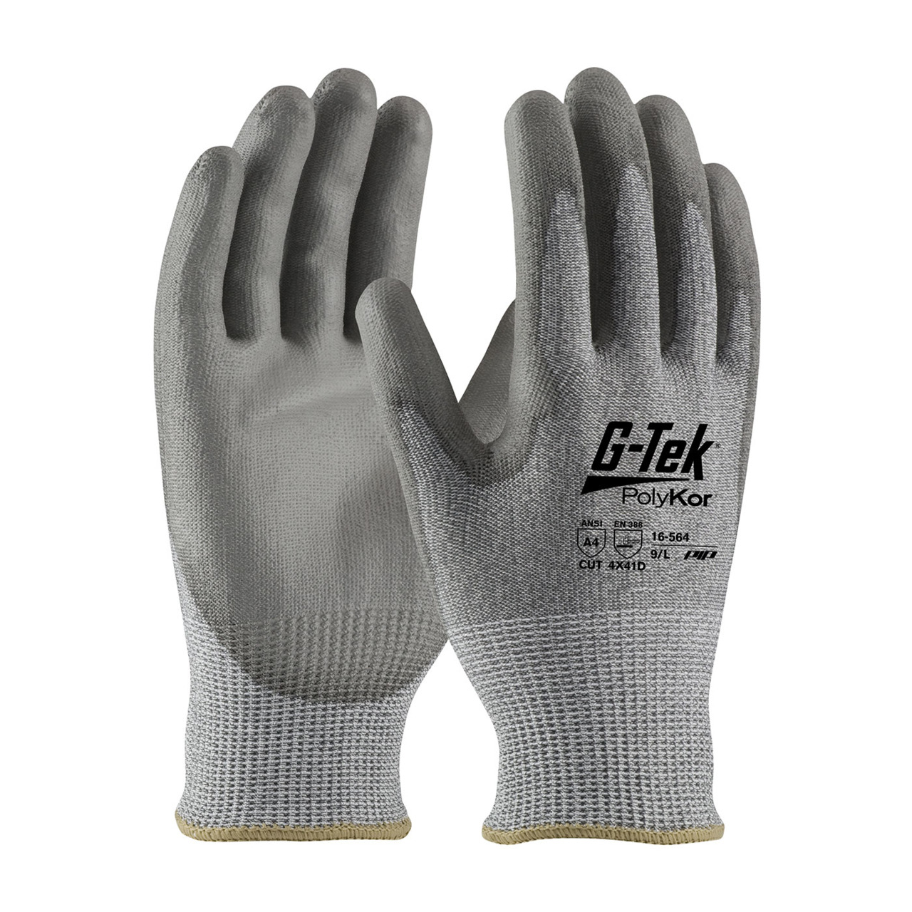 PIP XL Gray G-Tek PolyKor Industry Grade Seamless Knit PolyKor Blended Glove with Polyurethane Coated Flat Grip on Palm and Fingers